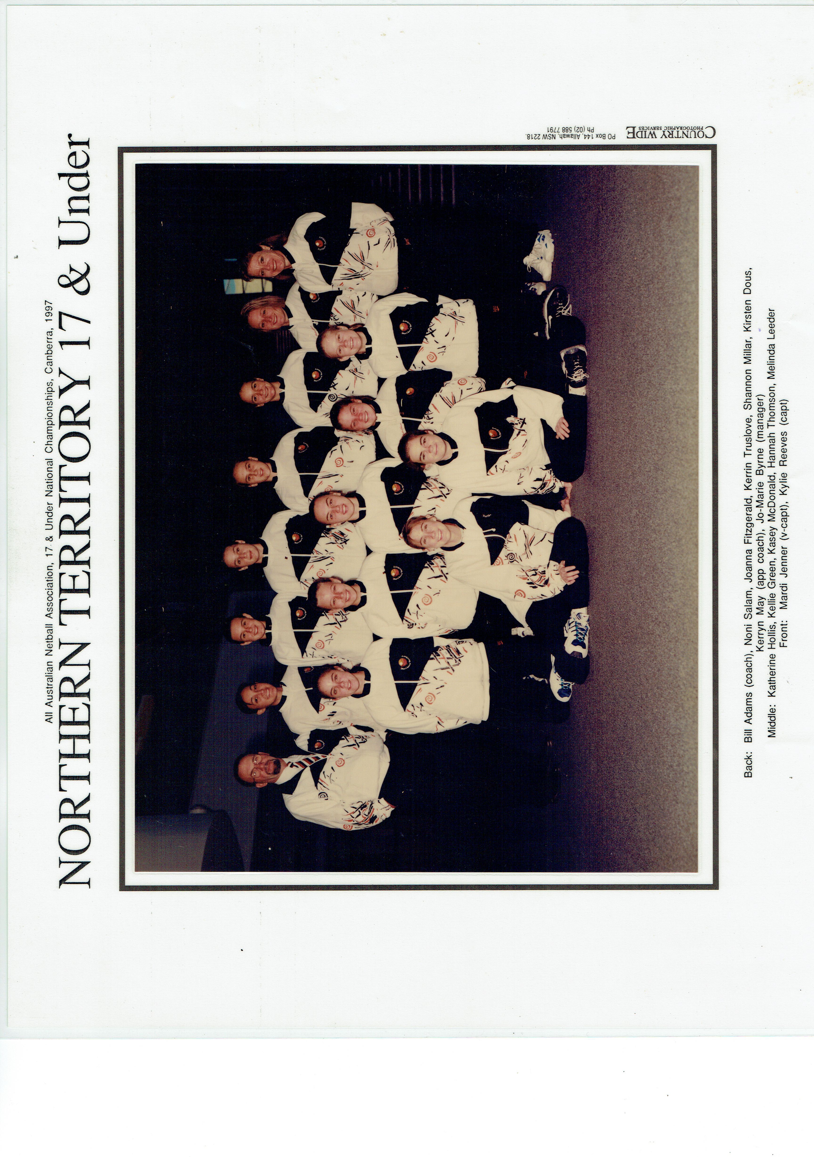 Netball NT State Team 1997 - 17U Team Photo with Names