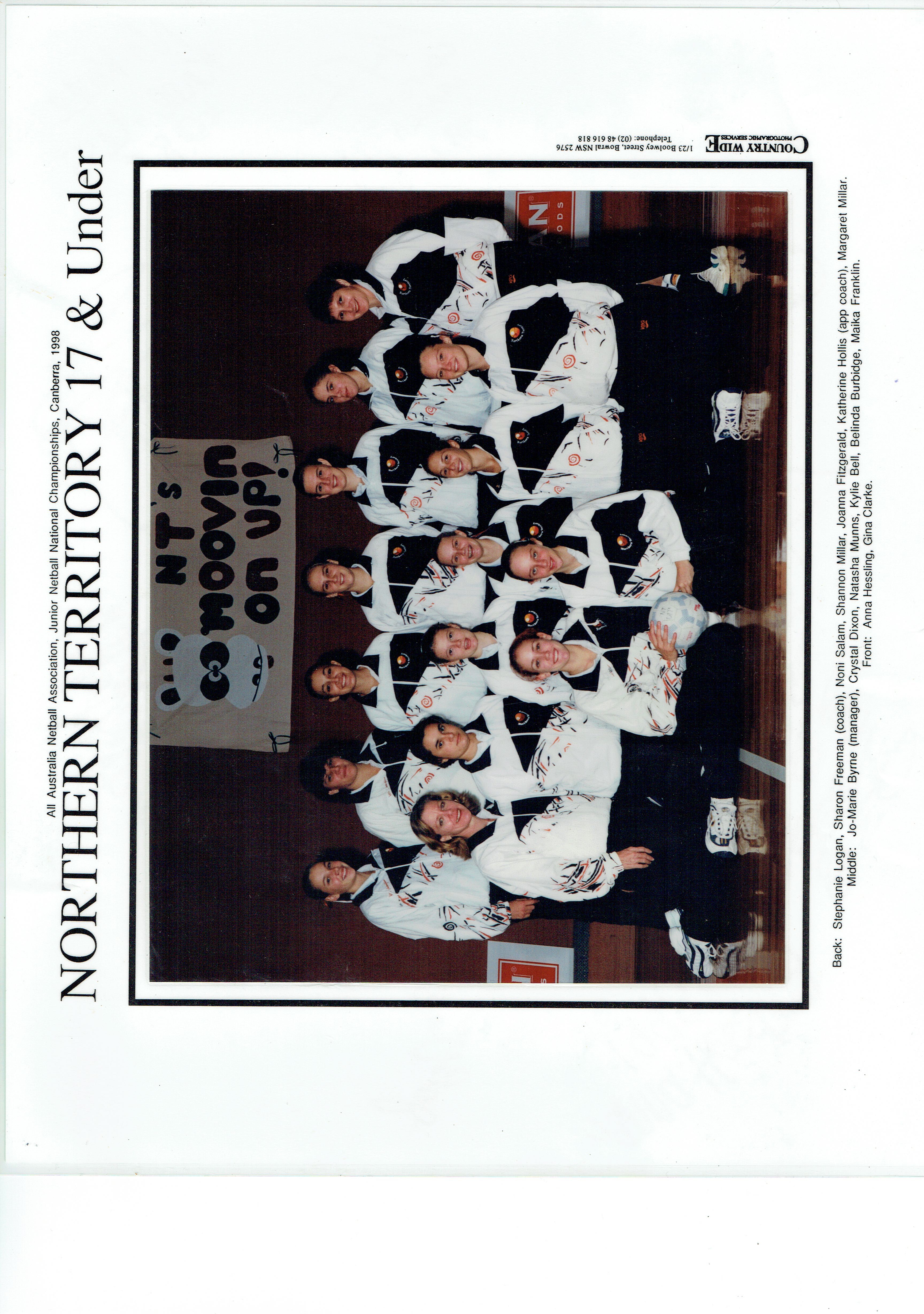 Netball NT State Team 1998 - 17U Team Photo with Names