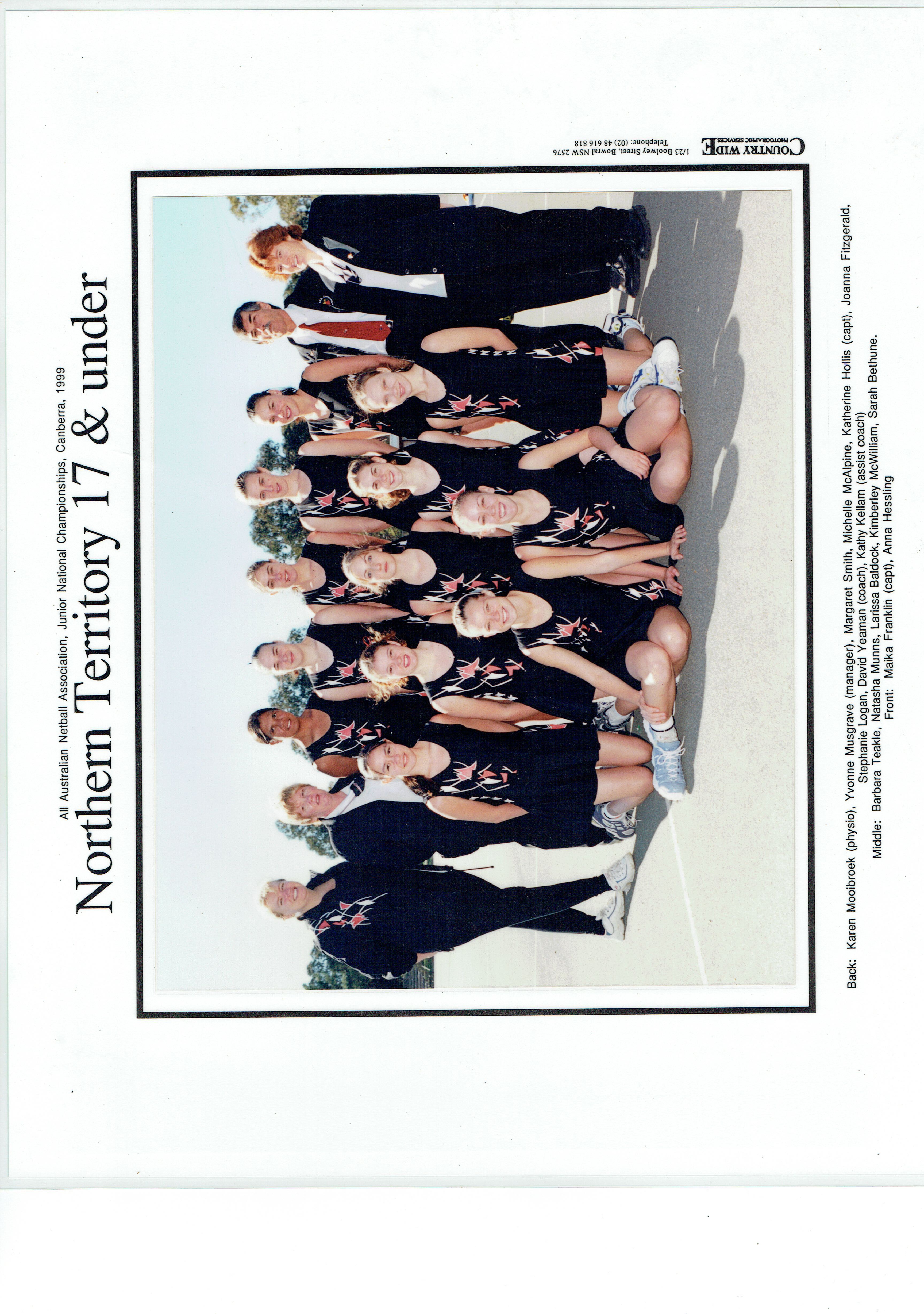 Netball NT State Team 1999 - 17U Team Photo with Names
