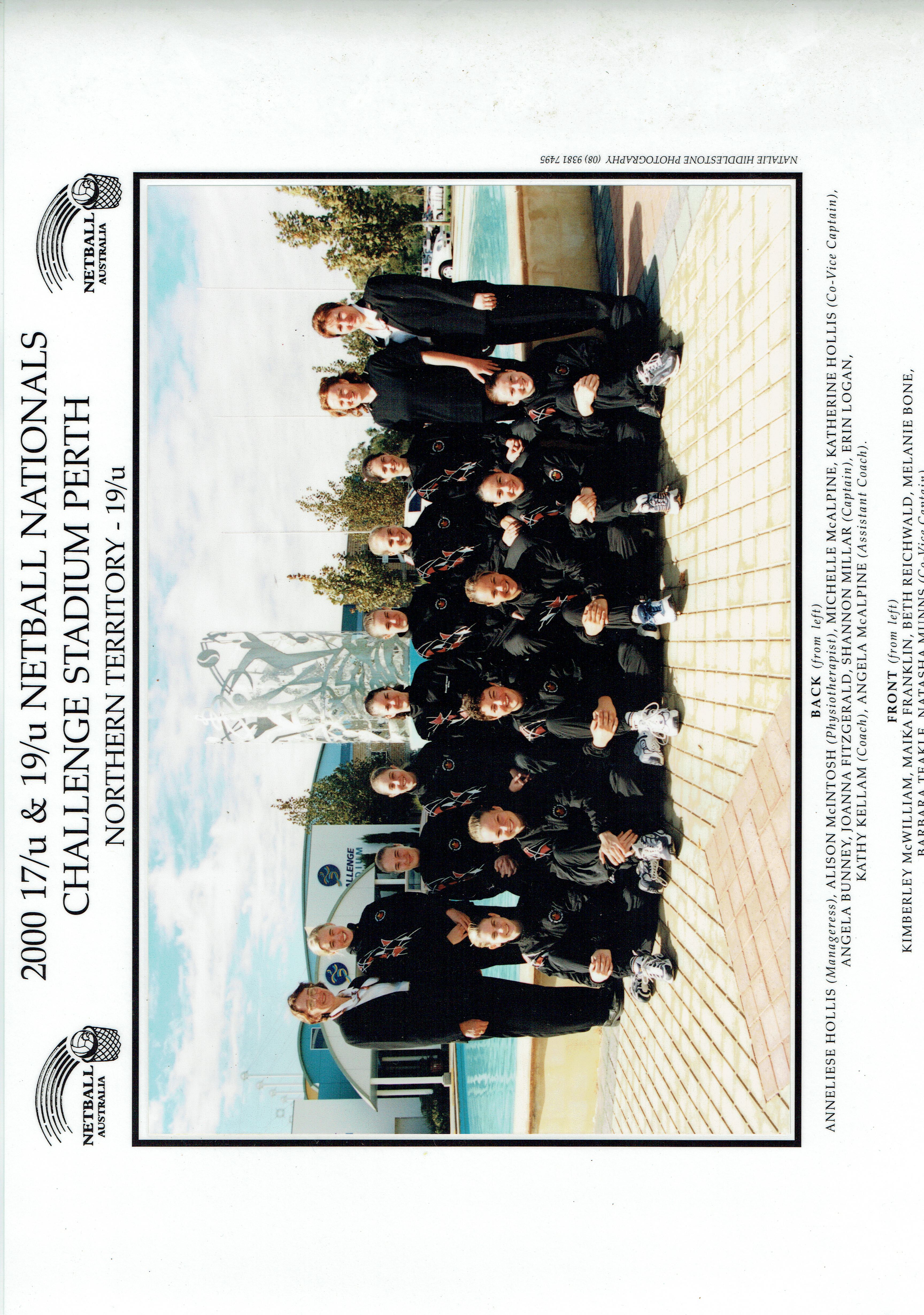 Netball NT State Team 2000- 19U Team Photo with Names