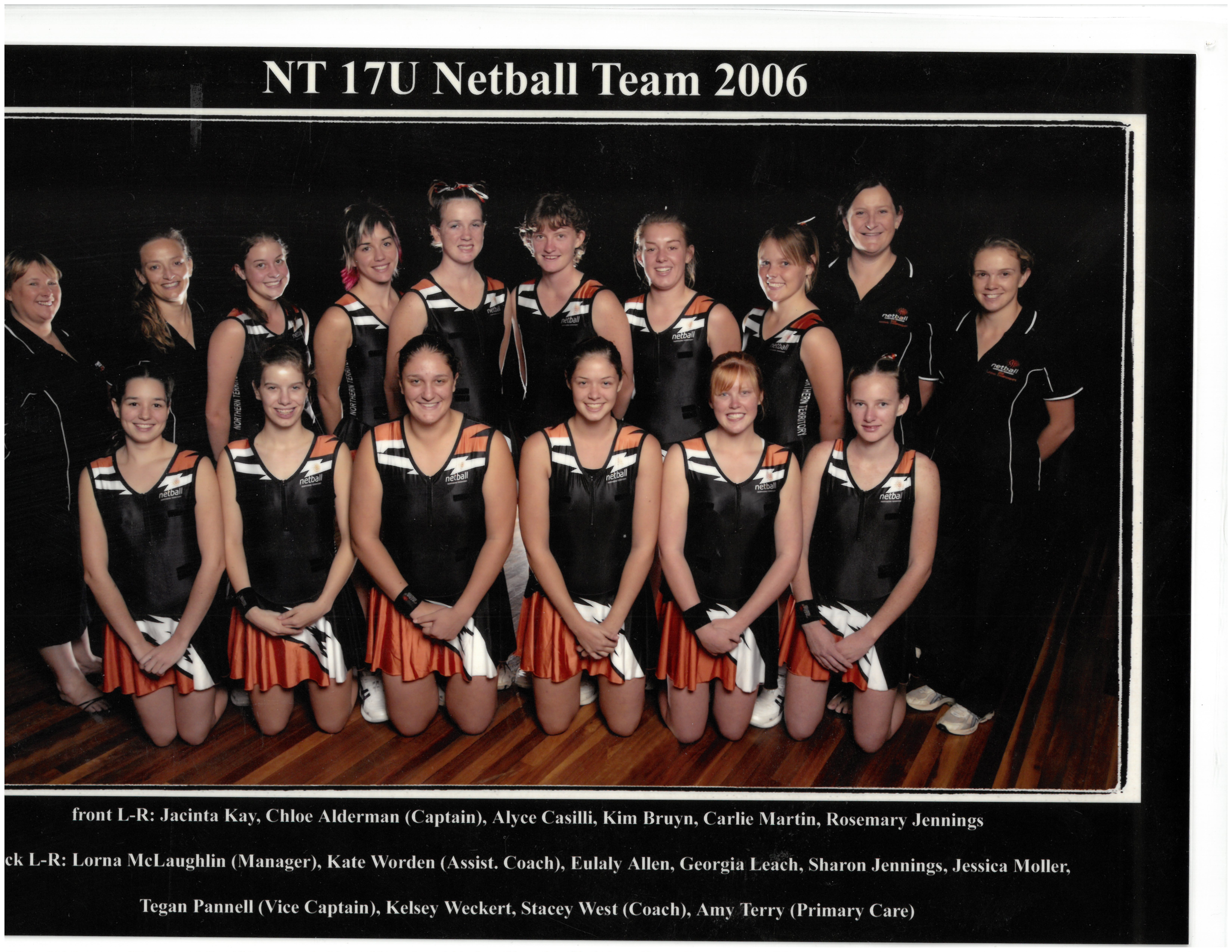 Netball NT State Team 2006 - 17U Team Photo with Names
