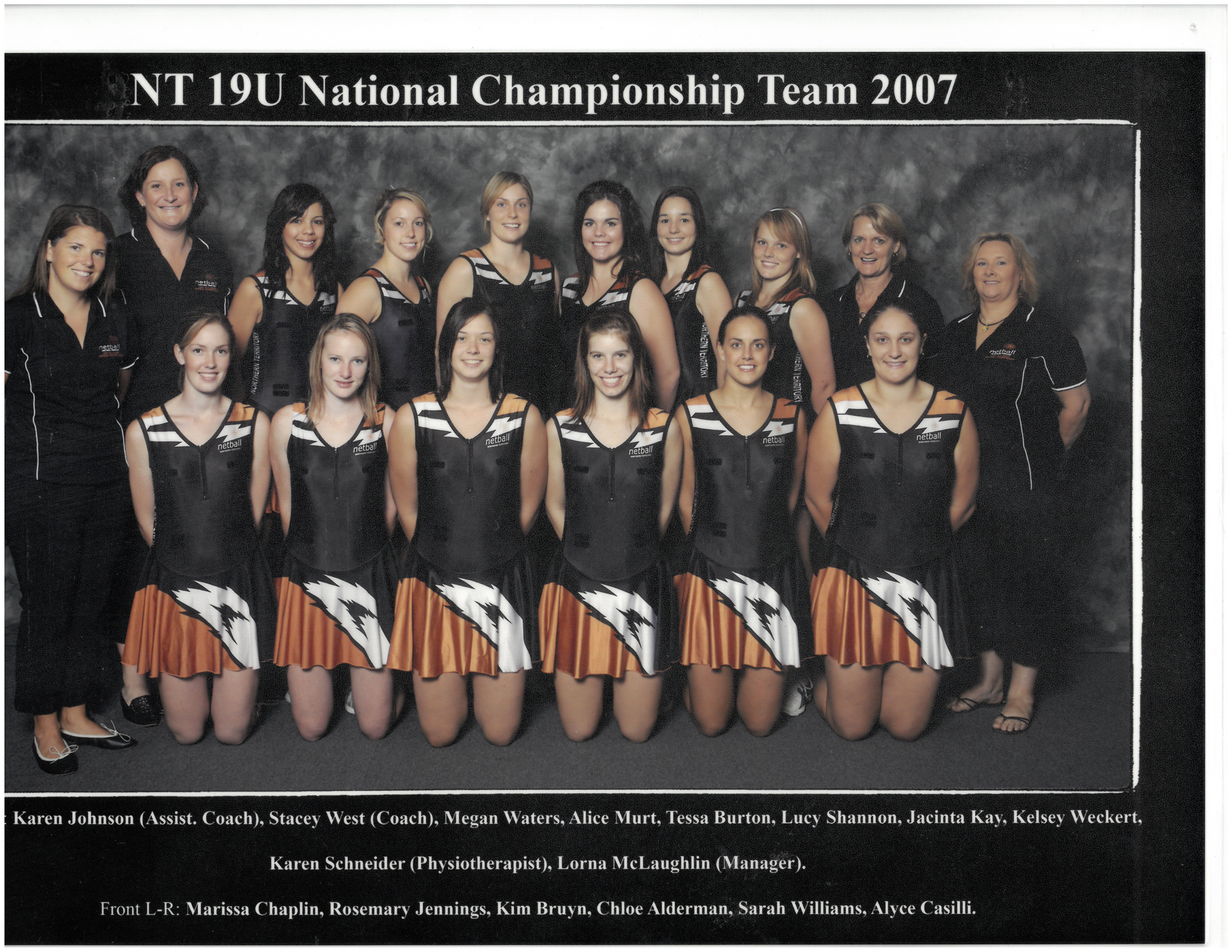 Netball NT State Team 2007 - 19U Team Photo with Names