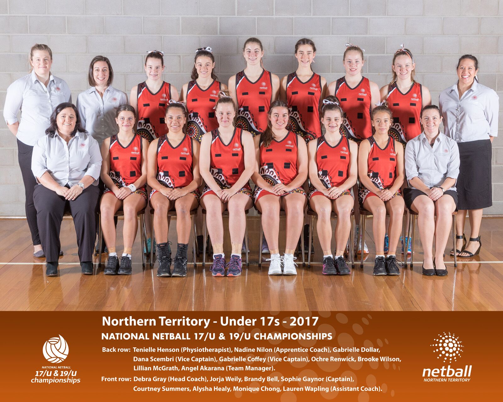Netball NT State Team 2017 - 17U Team Photo with Names