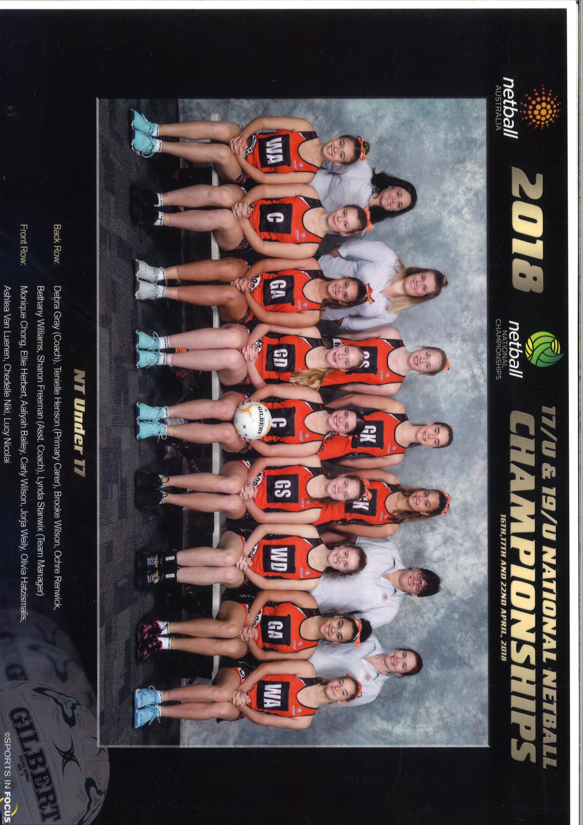 Netball NT State Team 2018 - 17U Team Photo with Names