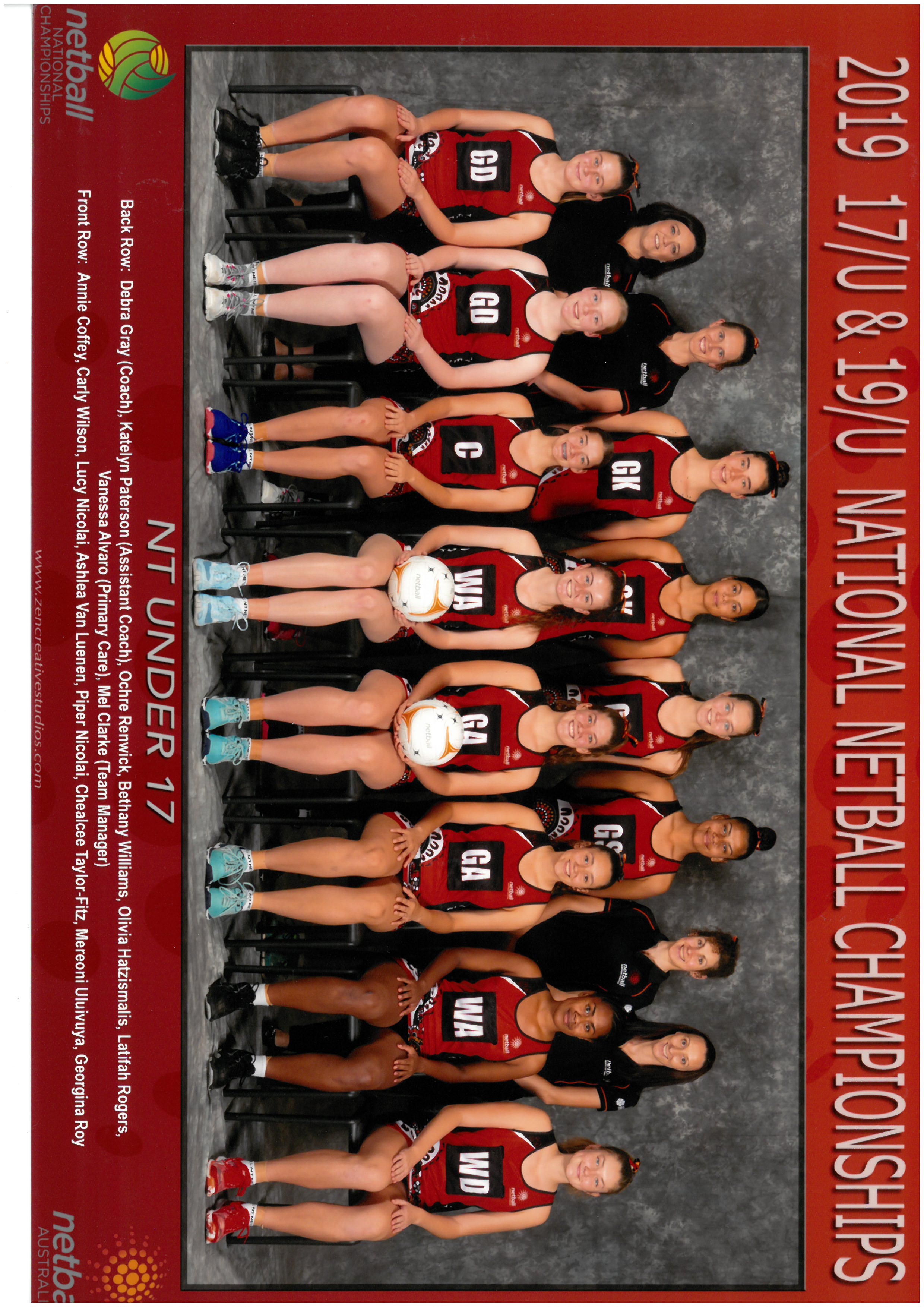 Netball NT State Team 2019 - 17U Team Photo with Names