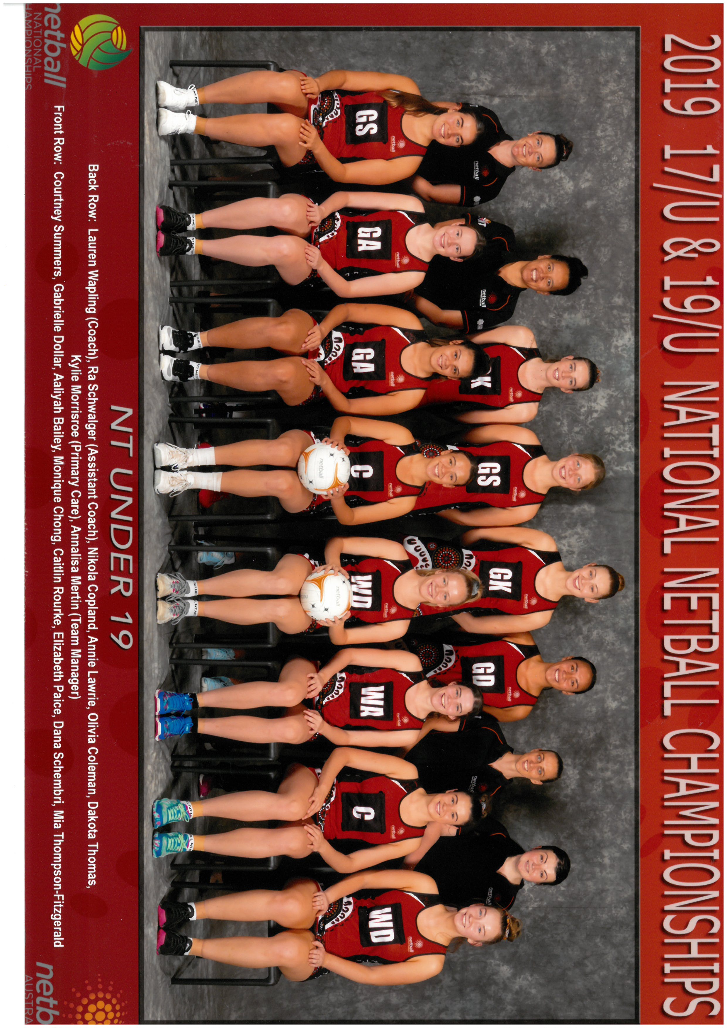 Netball NT State Team 2019 - 19U Team Photo with Names